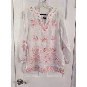 Willi Smith 100% Linen Blend Tunic‎ Top Size M Lagenlook Coastal Beachy